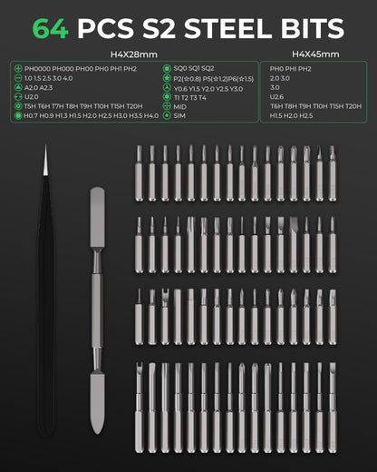 68-in-1 Rechargeable Precision Electric Screwdriver Kit with 64 Bits