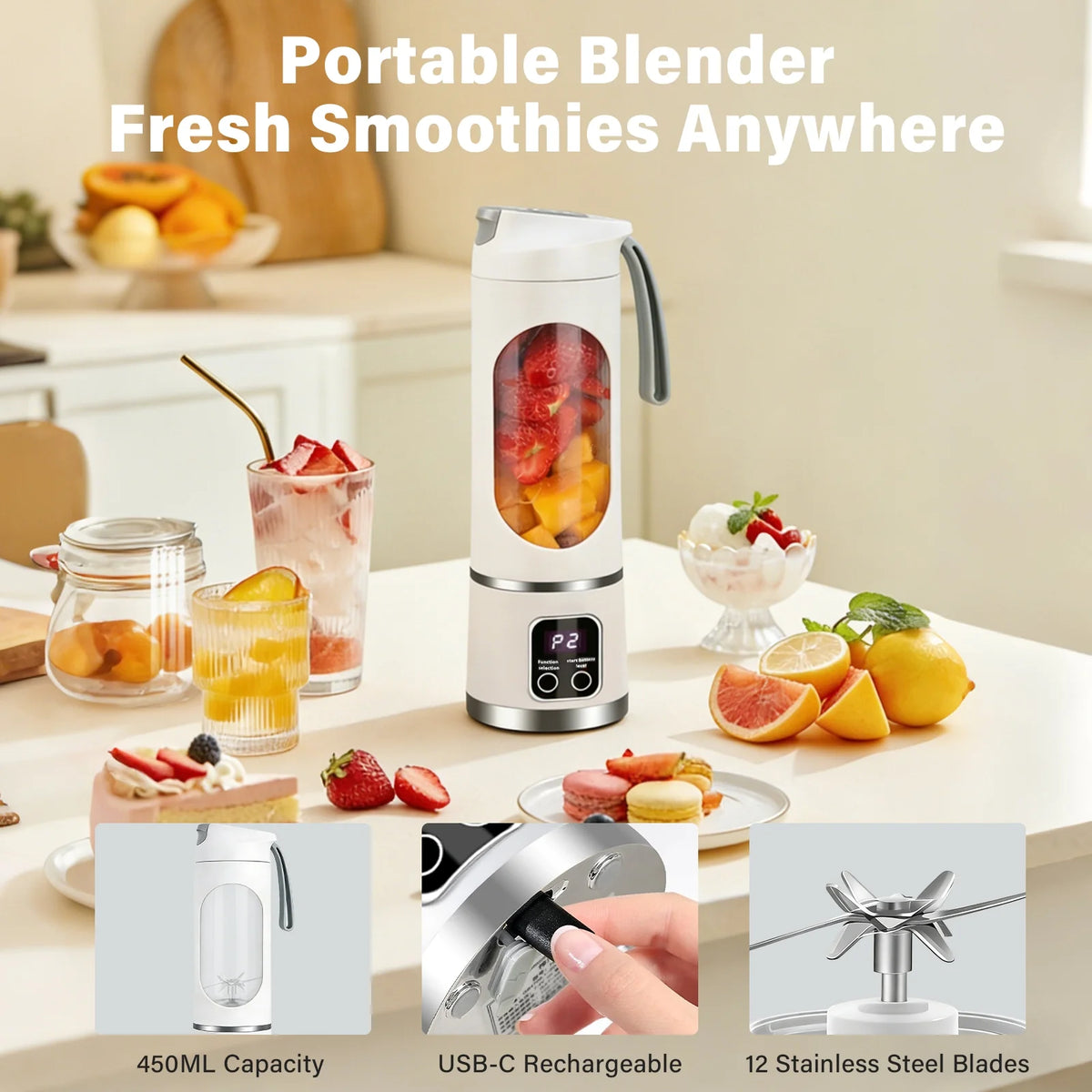 450ml Rechargeable Portable Blender for Smoothies and Shakes