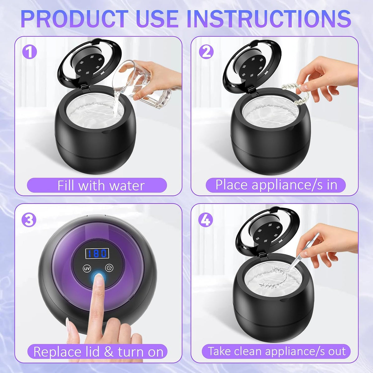 Ultrasonic Retainer Cleaner for Aligners, Night Guards & Dentures