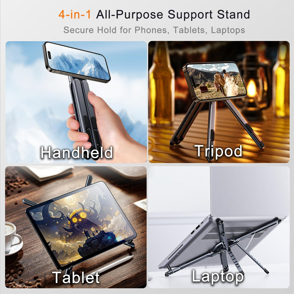 4-in-1 Foldable Laptop Stand with Magnetic Phone Holder