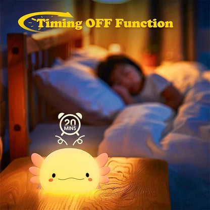 Cute Axolotl Night Light for Kids – Rechargeable Silicone Bedside Lamp