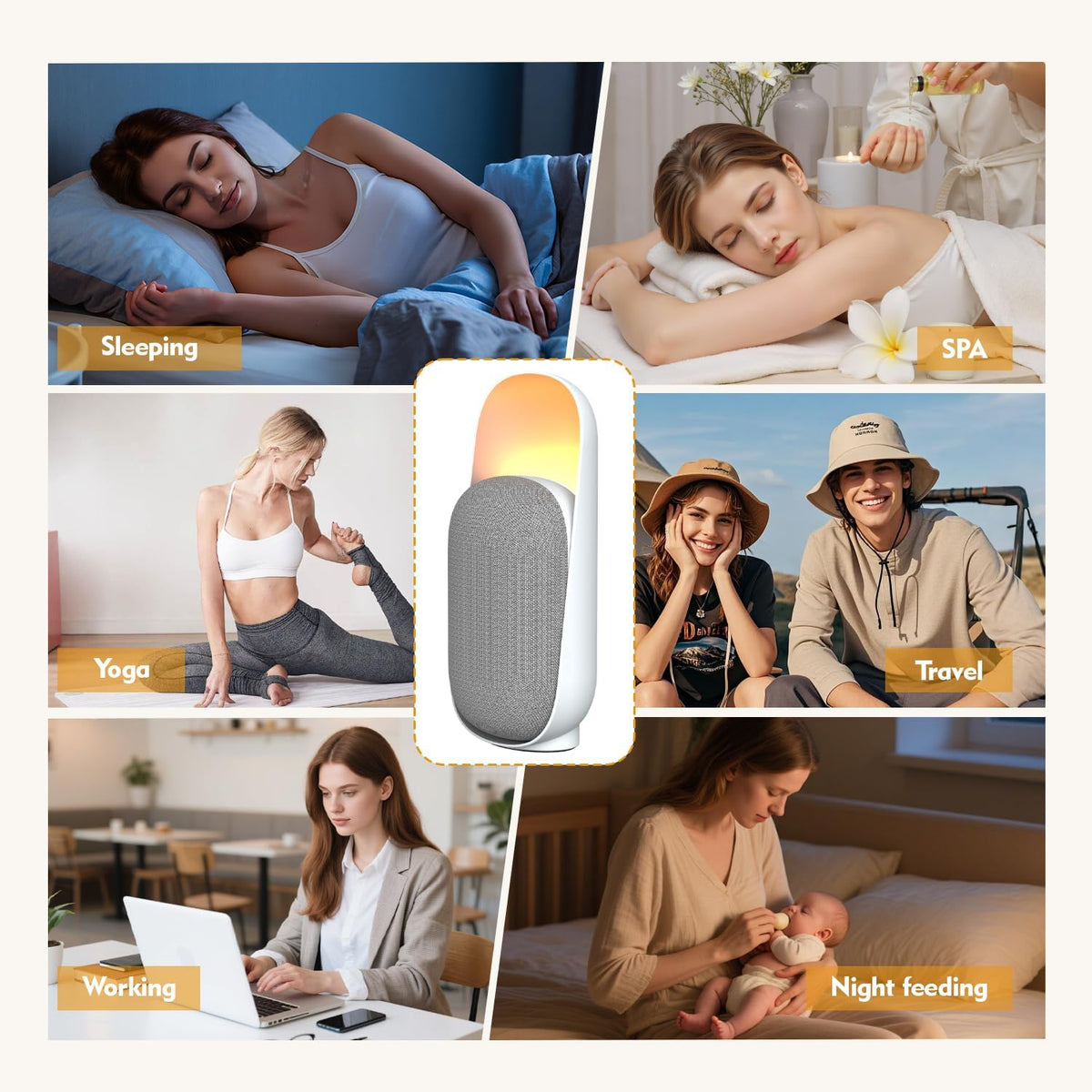 White Noise Sound Machine with Bluetooth Speaker and Night Light