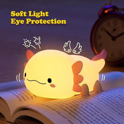 Cute Axolotl Night Light for Kids – Rechargeable Silicone Bedside Lamp