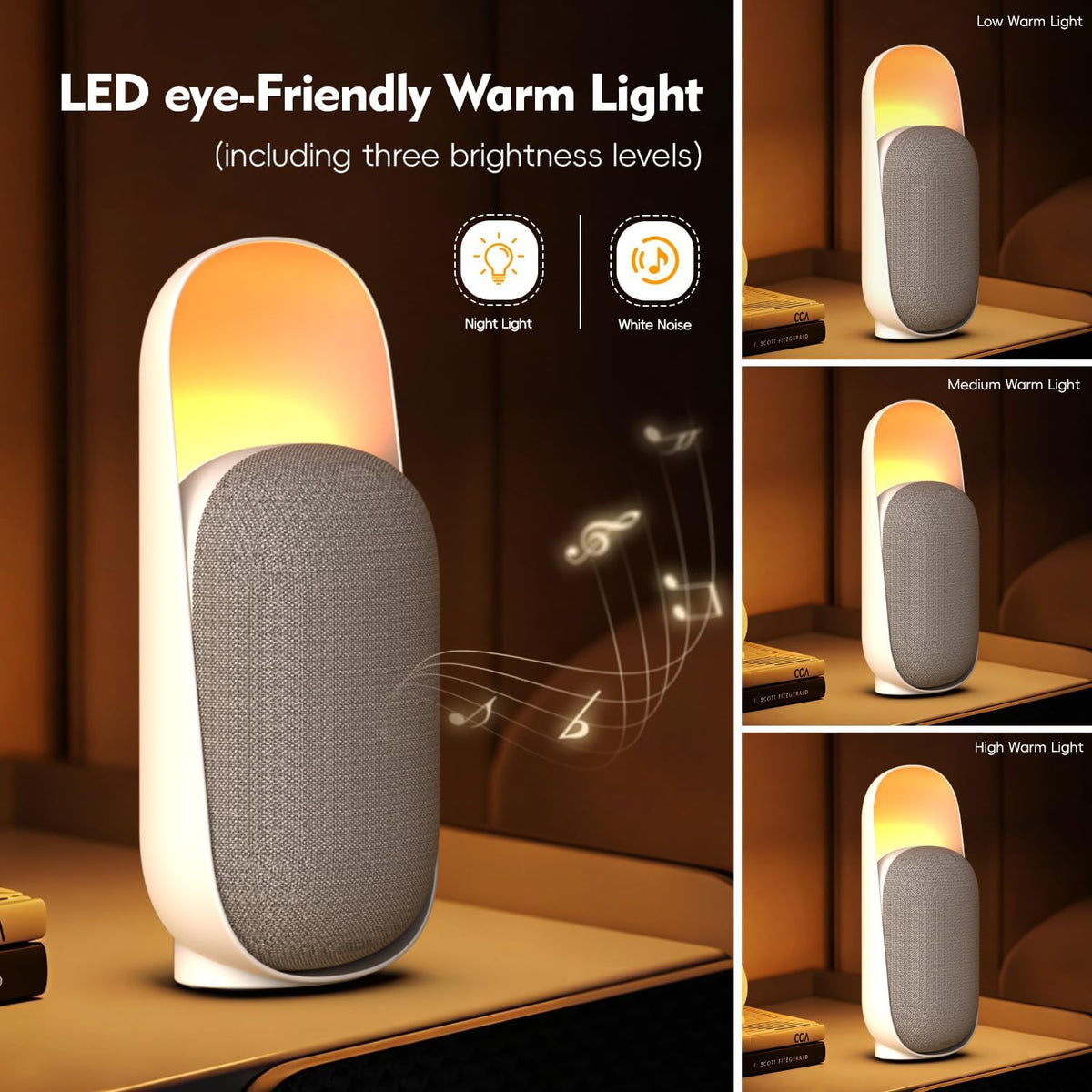 White Noise Sound Machine with Bluetooth Speaker and Night Light