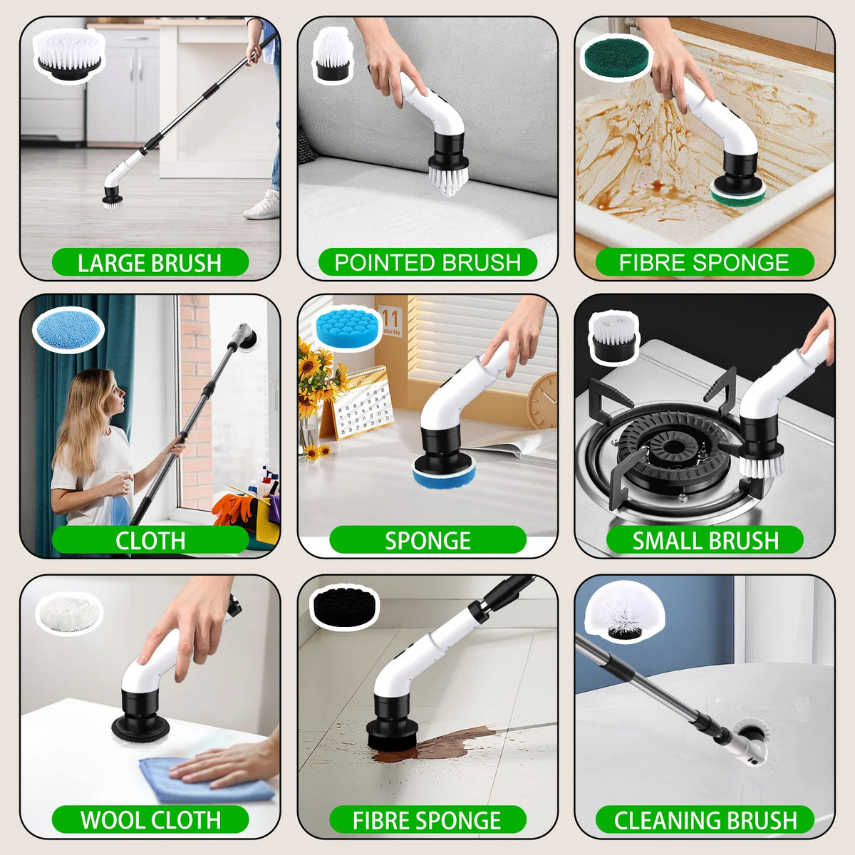 Cordless Electric Spin Scrubber with 9 Brush Heads for Bathroom and Floor Cleaning