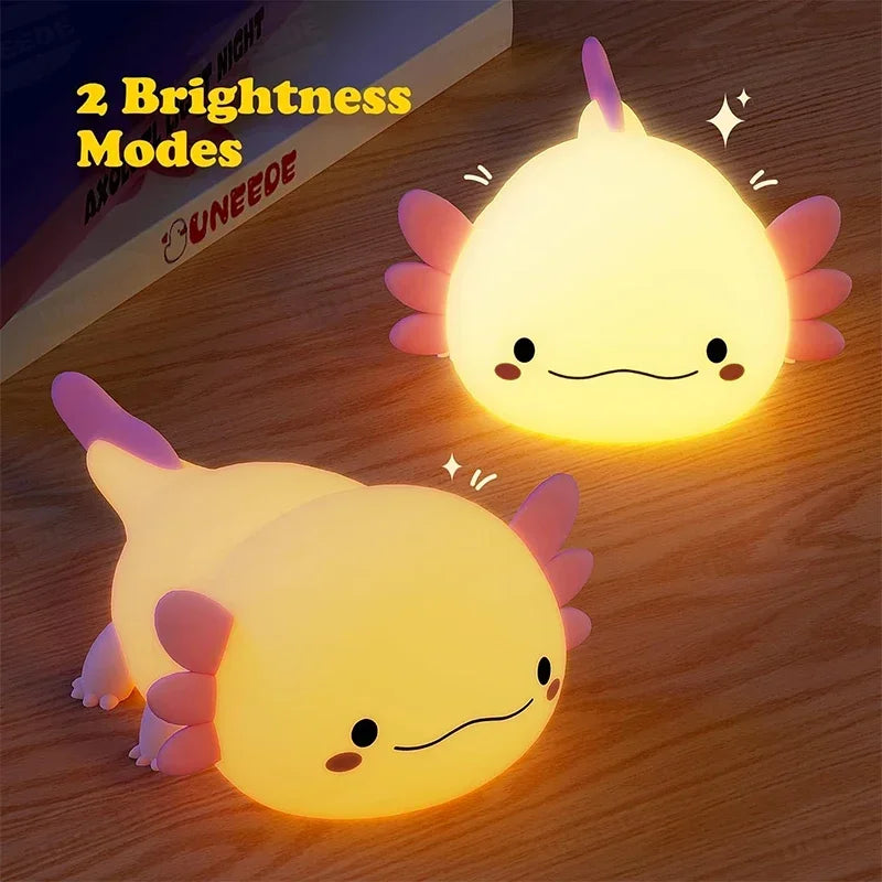 Cute Axolotl Night Light for Kids – Rechargeable Silicone Bedside Lamp